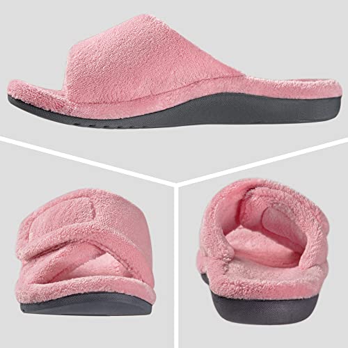 GRITHEIM Women's Orthotic Arch Support Slippers Fuzzy Adjustable Orthopedic Slippers for Plantar Fasciitis Furry Slide Slippers for Ladies pink 6