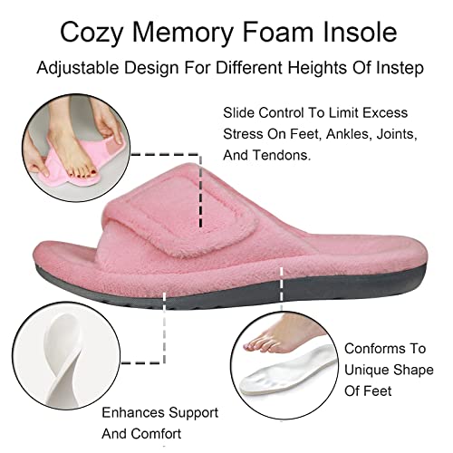 GRITHEIM Women's Orthotic Arch Support Slippers Fuzzy Adjustable Orthopedic Slippers for Plantar Fasciitis Furry Slide Slippers for Ladies pink 6