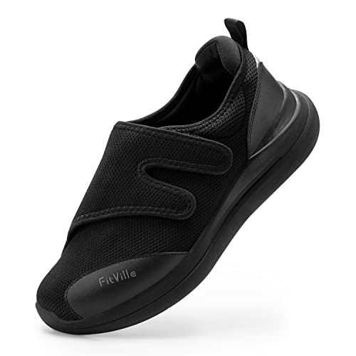 FitVille Diabetic Shoes for Men Extra Wide Width Orthopedic Slip-on Shoes Adjustable Closure Walking Sneakers with Arch Support Cushioning Therapeutic for Swollen Feet (11.5 Wide, Black) - OthoBlissy